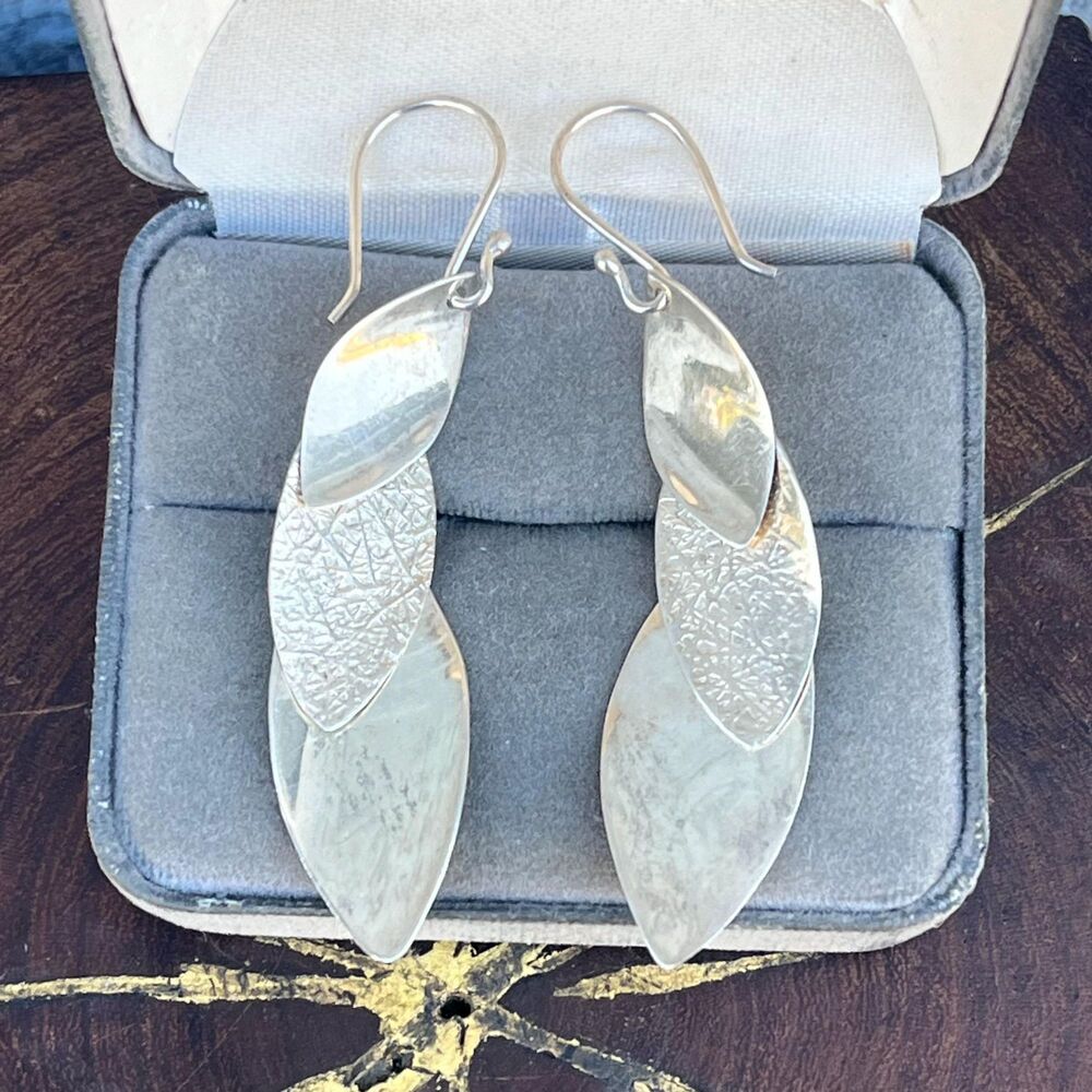 950 Silver Dangle Earrings Modernist Vintage Statement Jewelry
